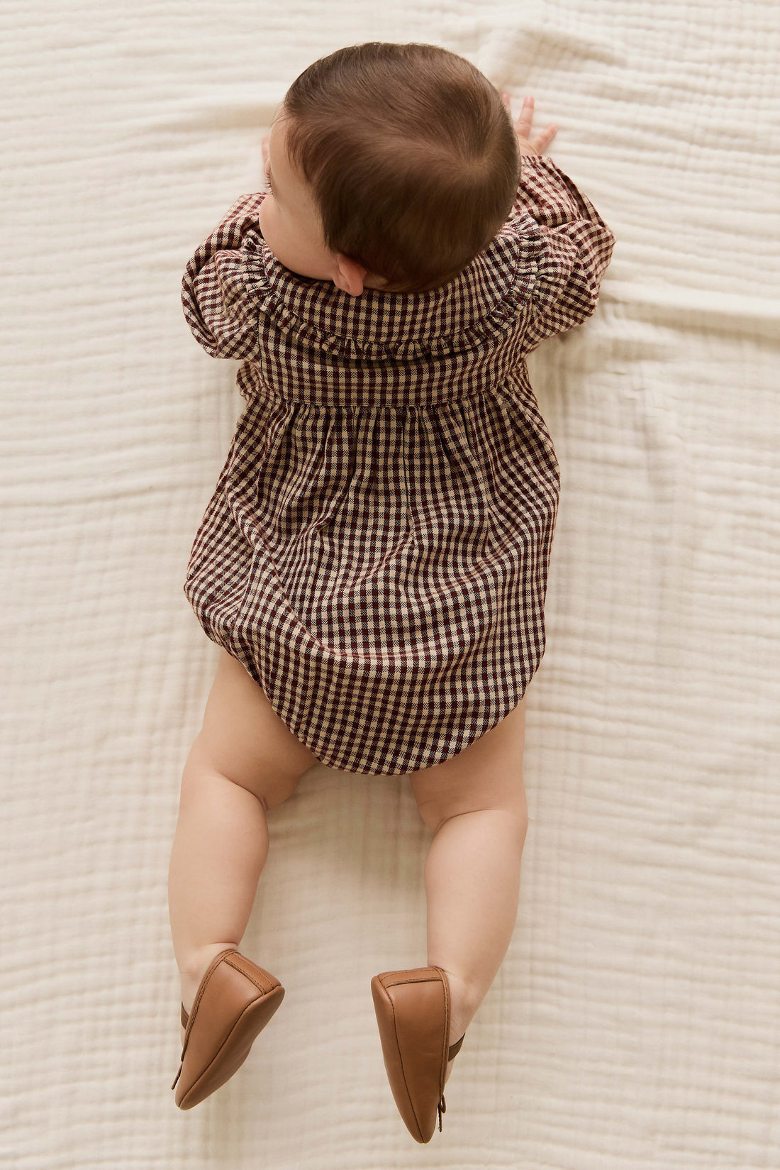 Organic Cotton Elowen Playsuit - Cinnamon Gingham Childrens Playsuit from Jamie Kay Australia