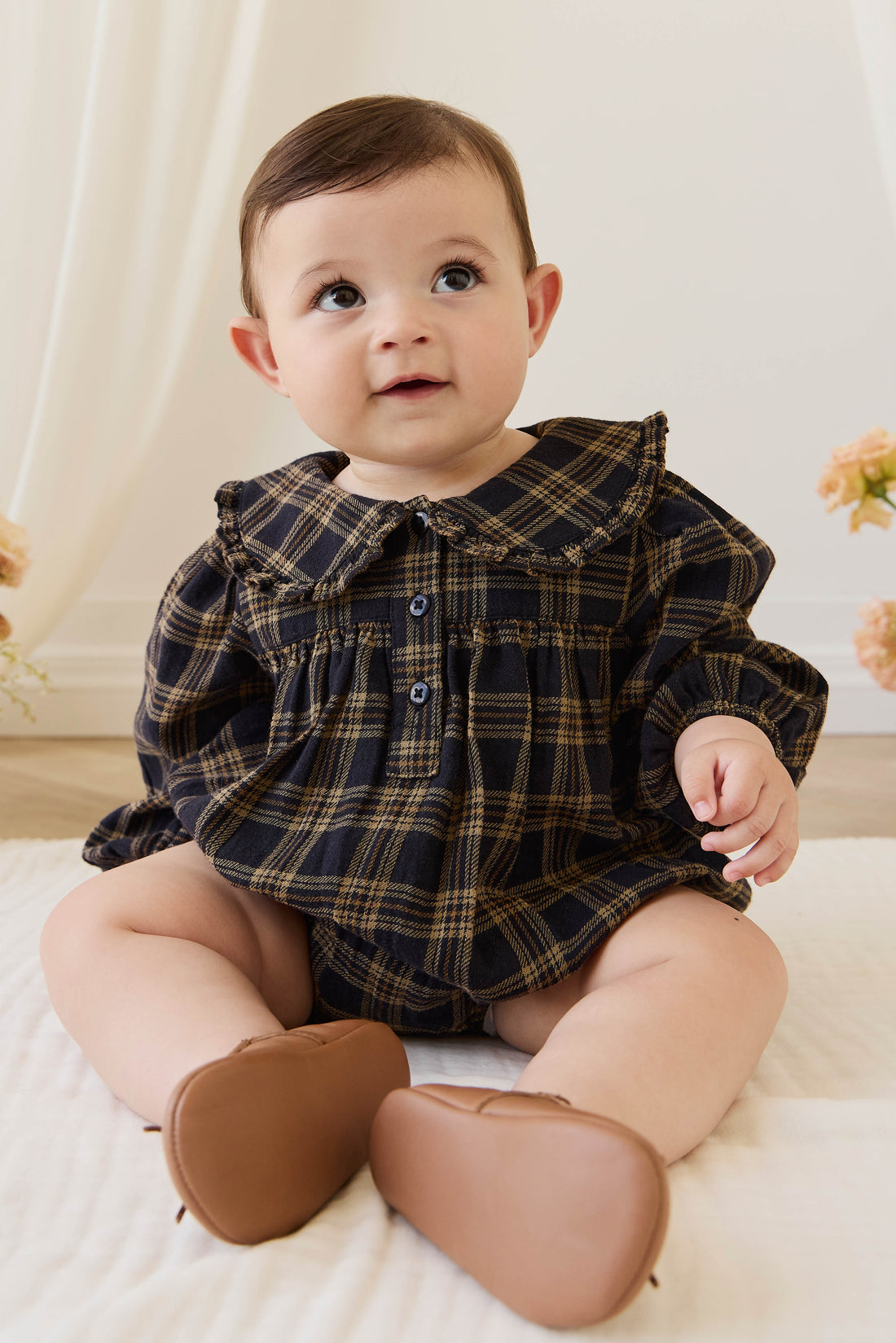 Organic Cotton Elowen Playsuit - Woodland Check Childrens Playsuit from Jamie Kay Australia