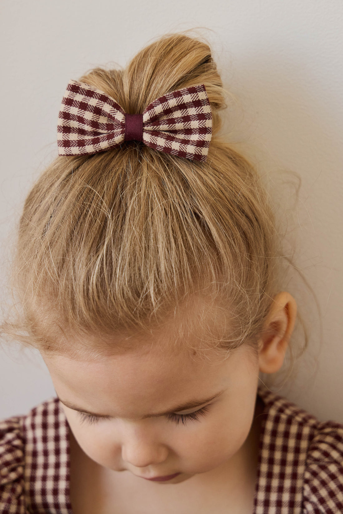 Organic Cotton Desiree Bow - Cinnamon Gingham Childrens Bow from Jamie Kay Australia
