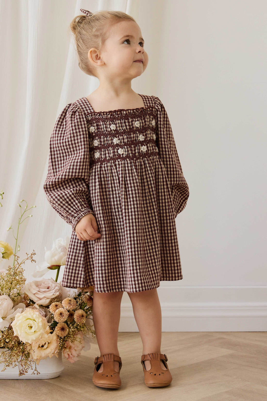 Organic Cotton Cecile Dress - Cinnamon Gingham Childrens Dress from Jamie Kay Australia