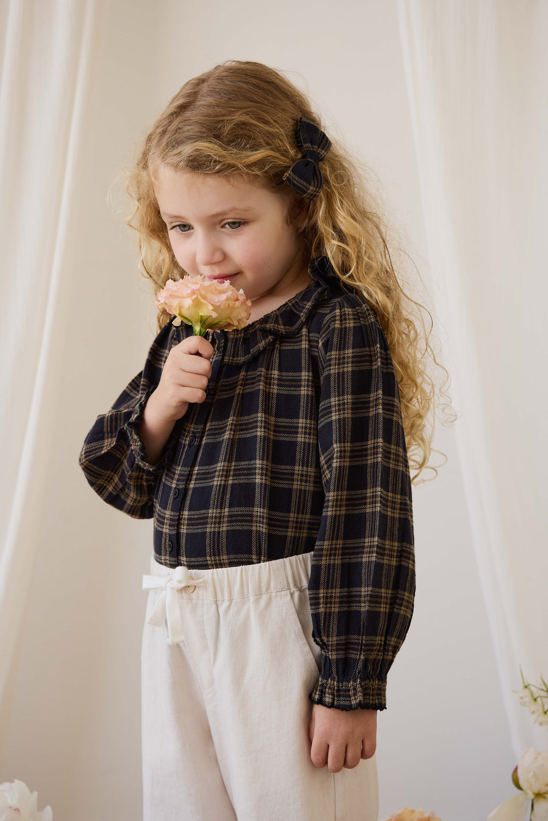 Organic Cotton Desiree Bow - Woodland Check Childrens Hair Accessories from Jamie Kay Australia