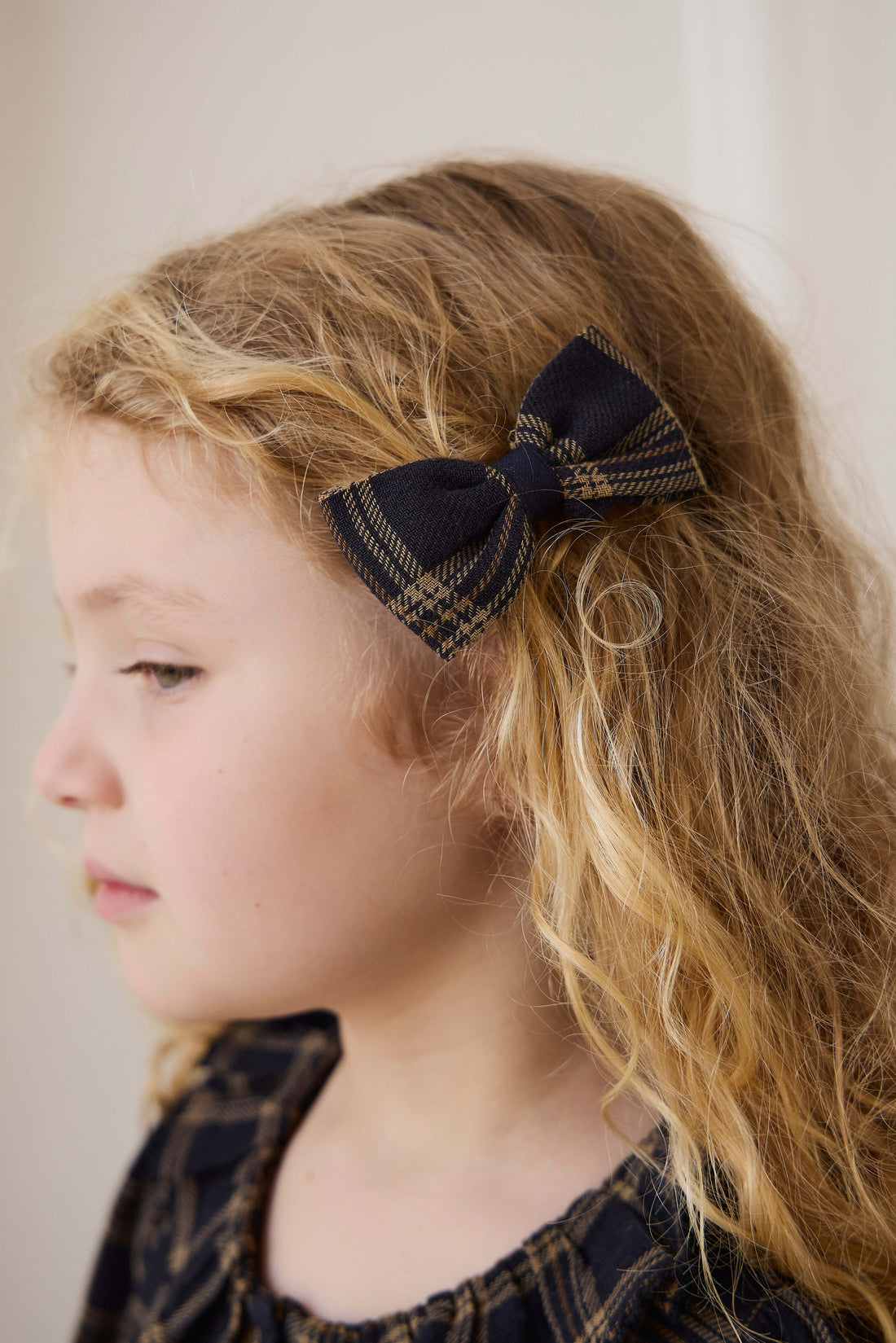 Organic Cotton Desiree Bow - Woodland Check Childrens Hair Accessories from Jamie Kay Australia