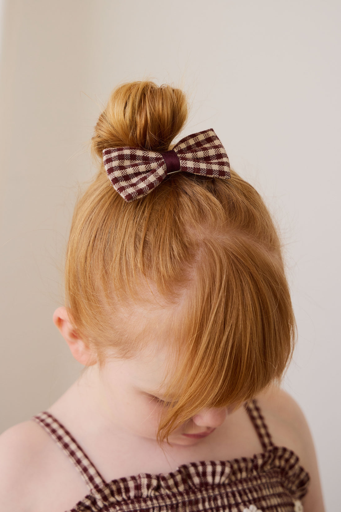 Organic Cotton Desiree Bow - Cinnamon Gingham Childrens Bow from Jamie Kay Australia