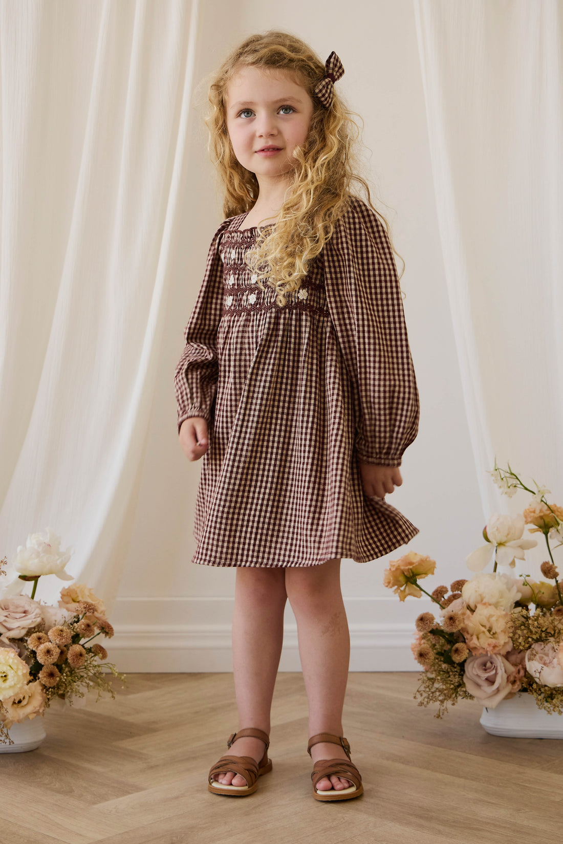 Organic Cotton Cecile Dress - Cinnamon Gingham Childrens Dress from Jamie Kay Australia