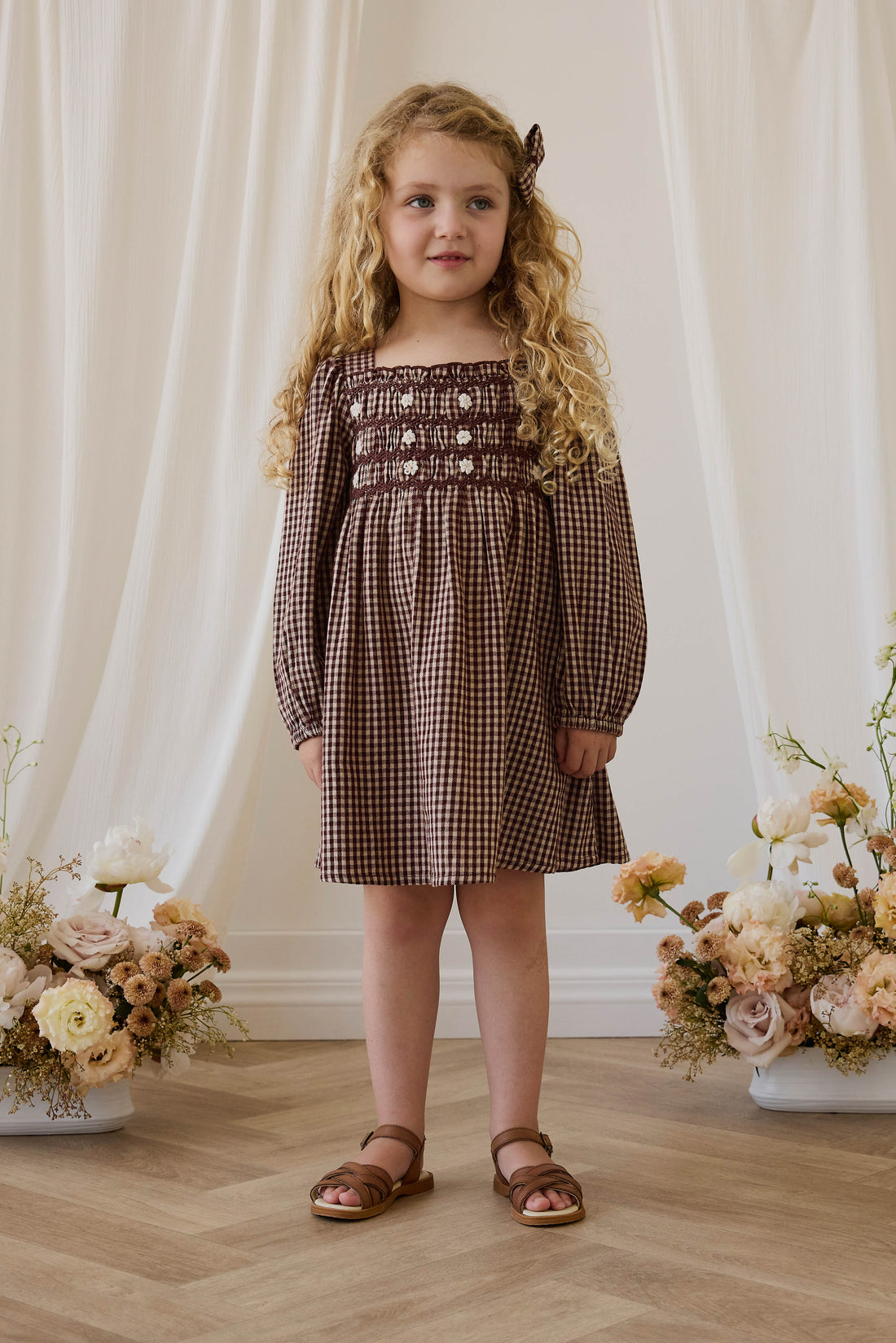 Organic Cotton Cecile Dress - Cinnamon Gingham Childrens Dress from Jamie Kay Australia