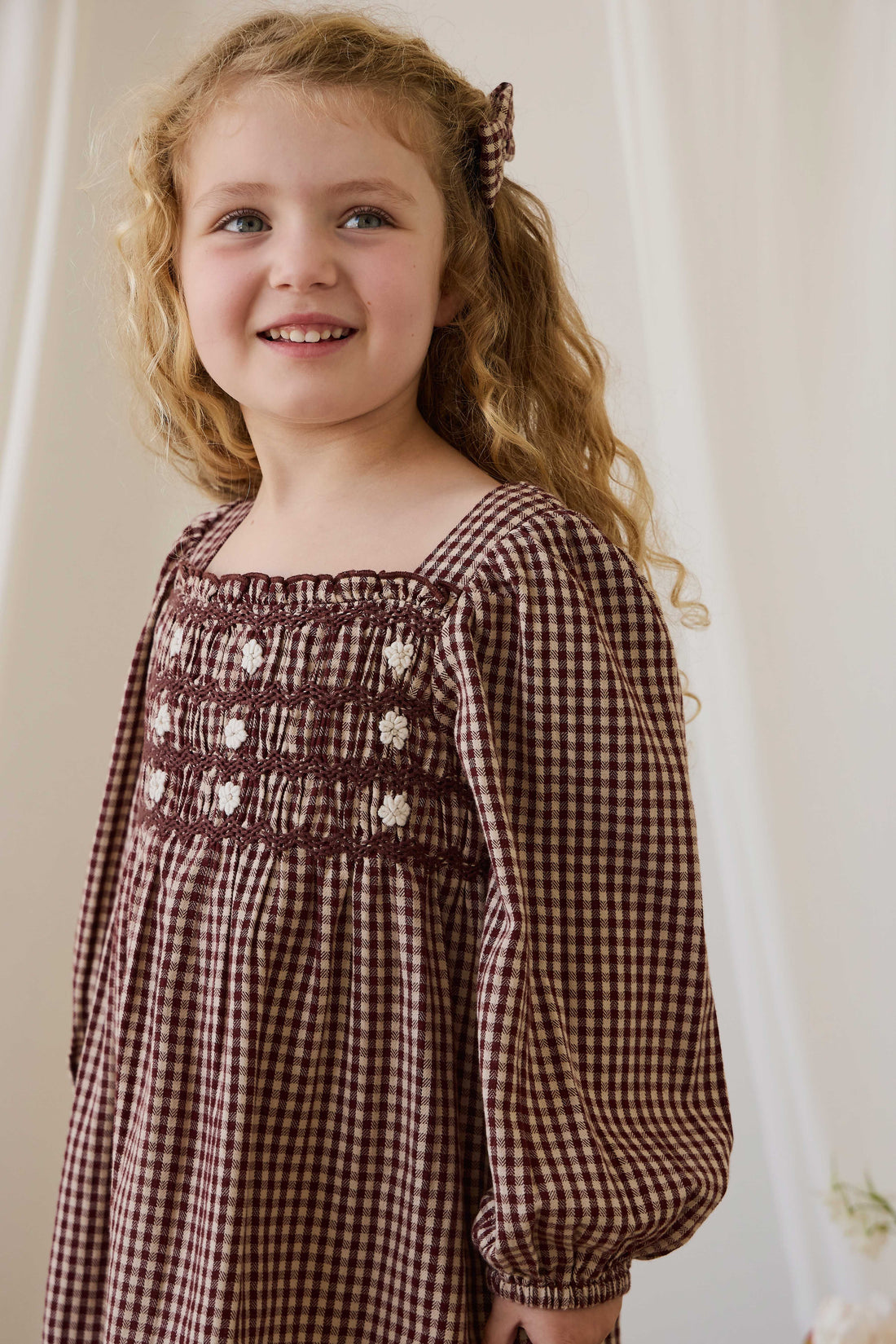 Organic Cotton Cecile Dress - Cinnamon Gingham Childrens Dress from Jamie Kay Australia