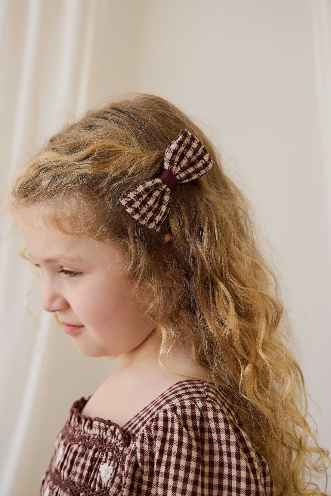 Organic Cotton Desiree Bow - Cinnamon Gingham Childrens Bow from Jamie Kay Australia