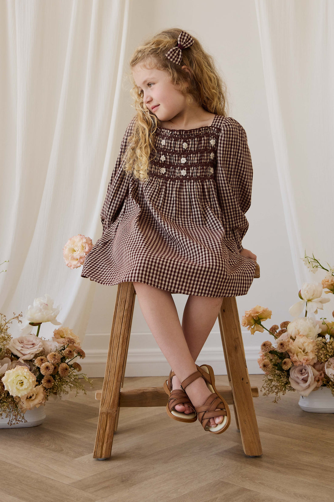 Organic Cotton Cecile Dress - Cinnamon Gingham Childrens Dress from Jamie Kay Australia