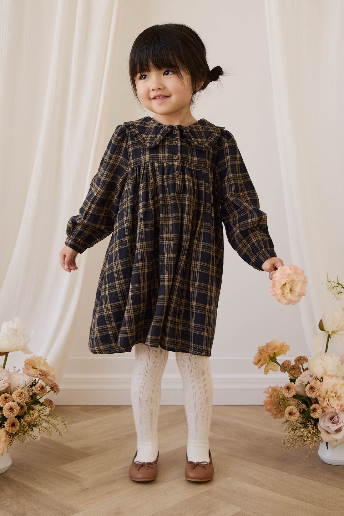 Organic Cotton Ira Dress - Woodland Check Childrens Dress from Jamie Kay Australia