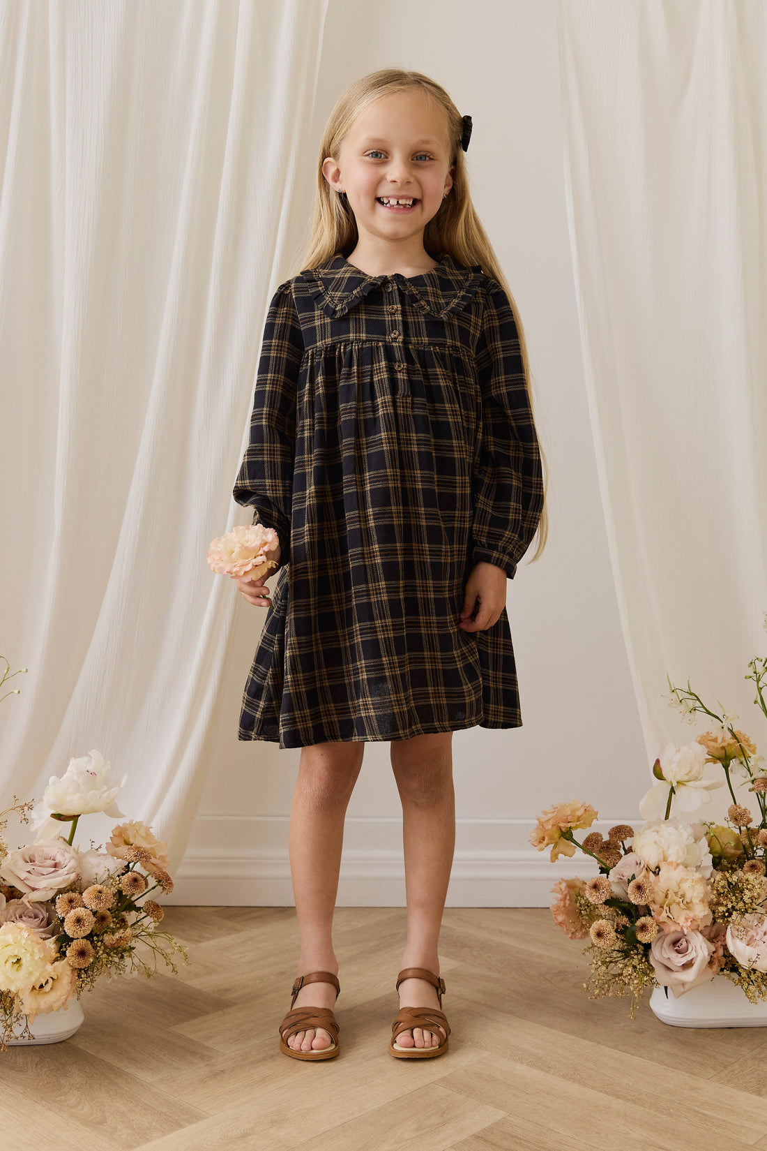 Organic Cotton Ira Dress - Woodland Check Childrens Dress from Jamie Kay Australia