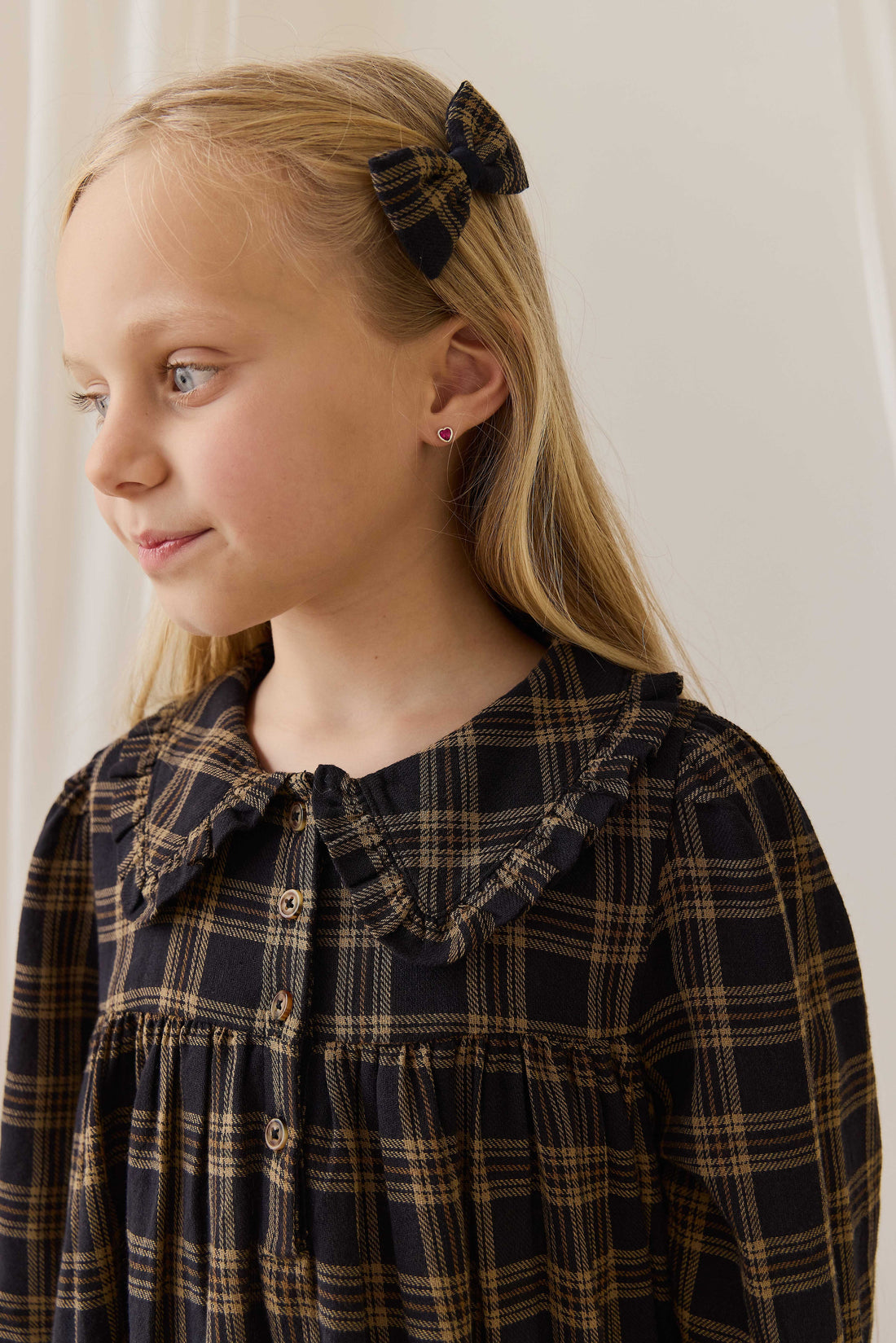 Organic Cotton Desiree Bow - Woodland Check Childrens Hair Accessories from Jamie Kay Australia