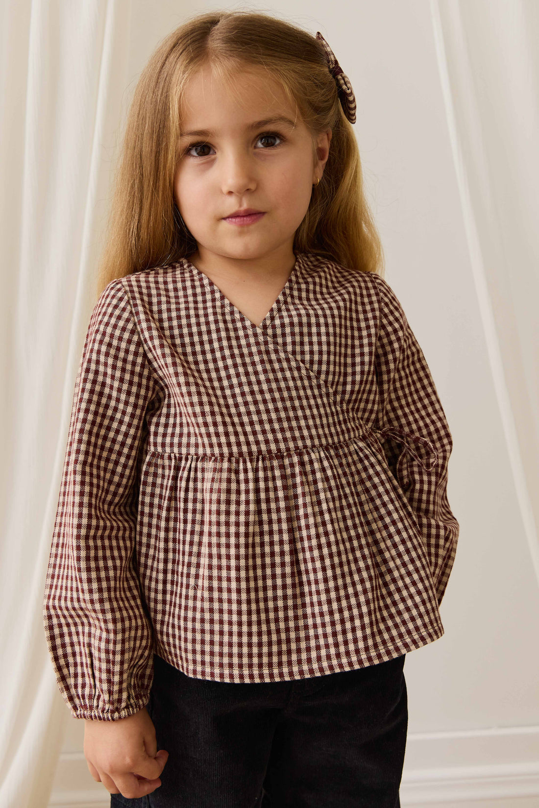Organic Cotton Imani Blouse - Cinnamon Gingham Childrens Top from Jamie Kay Australia