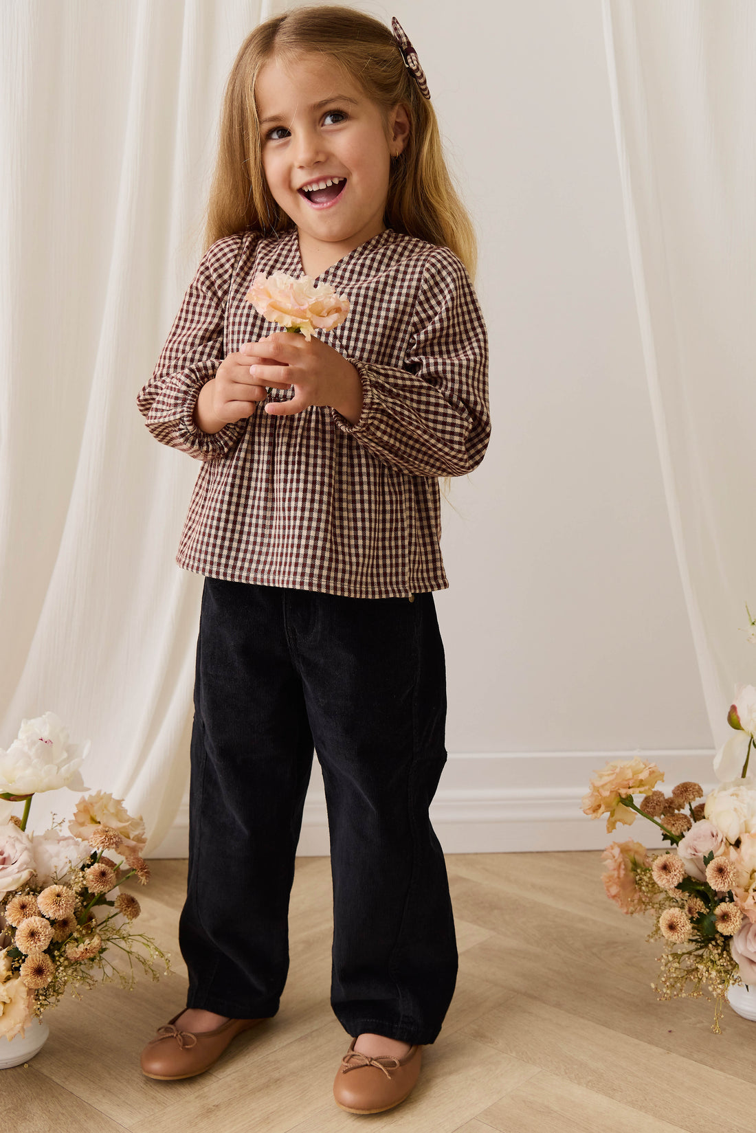 Organic Cotton Imani Blouse - Cinnamon Gingham Childrens Top from Jamie Kay Australia