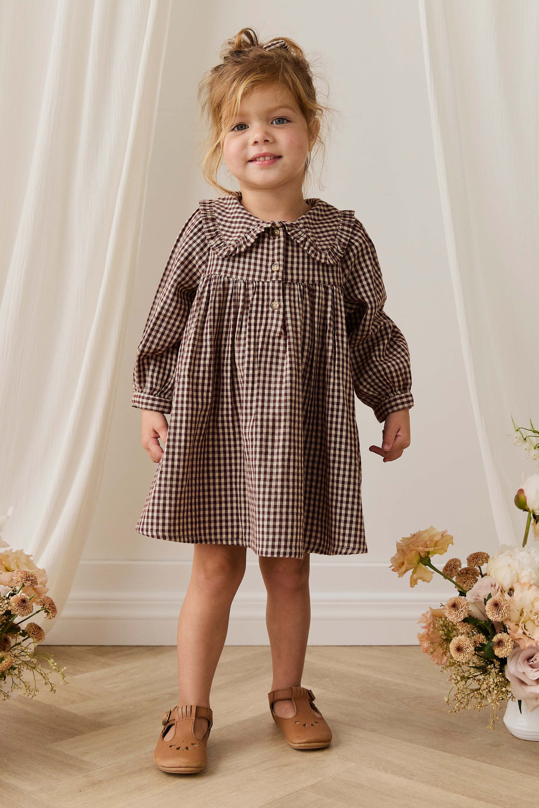 Organic Cotton Ira Dress - Cinnamon Gingham Childrens Dress from Jamie Kay Australia