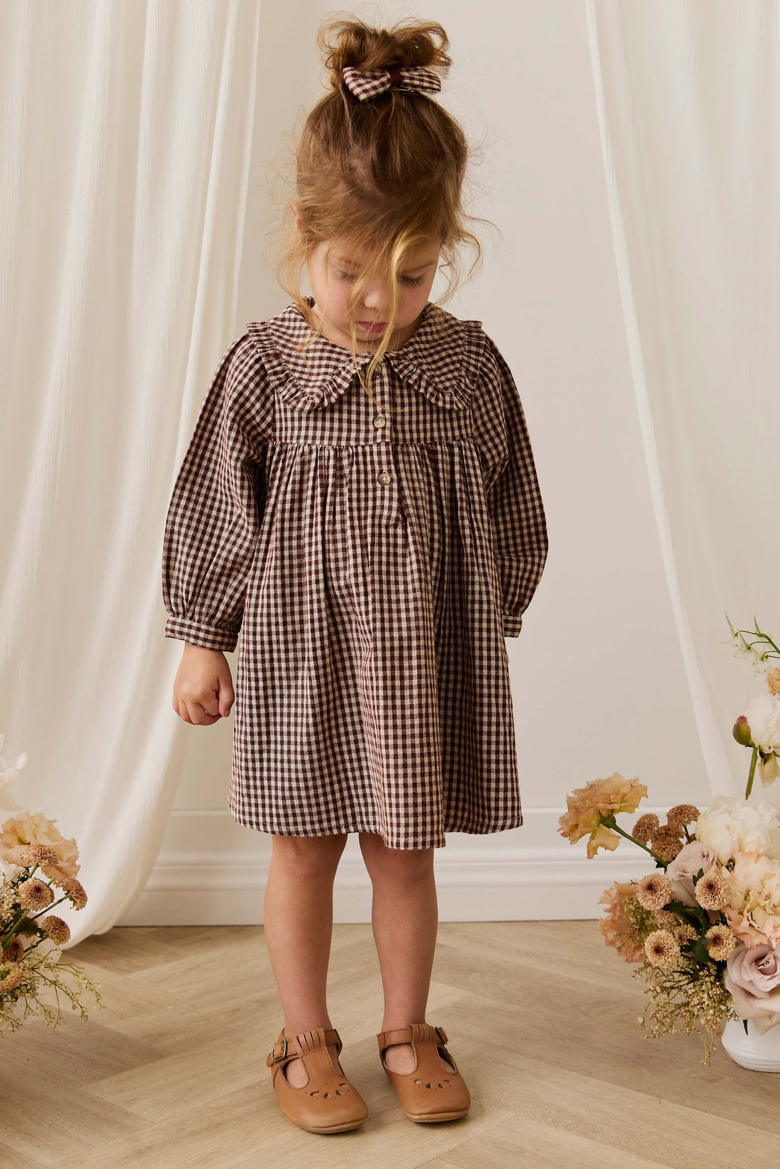 Organic Cotton Ira Dress - Cinnamon Gingham Childrens Dress from Jamie Kay Australia