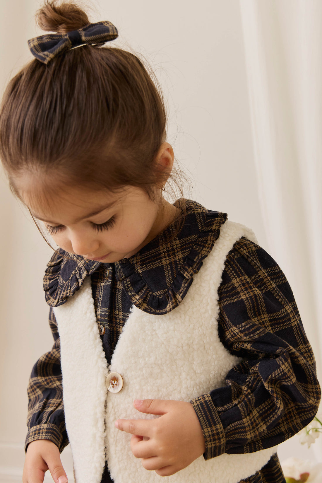 Organic Cotton Desiree Bow - Woodland Check Childrens Hair Accessories from Jamie Kay Australia