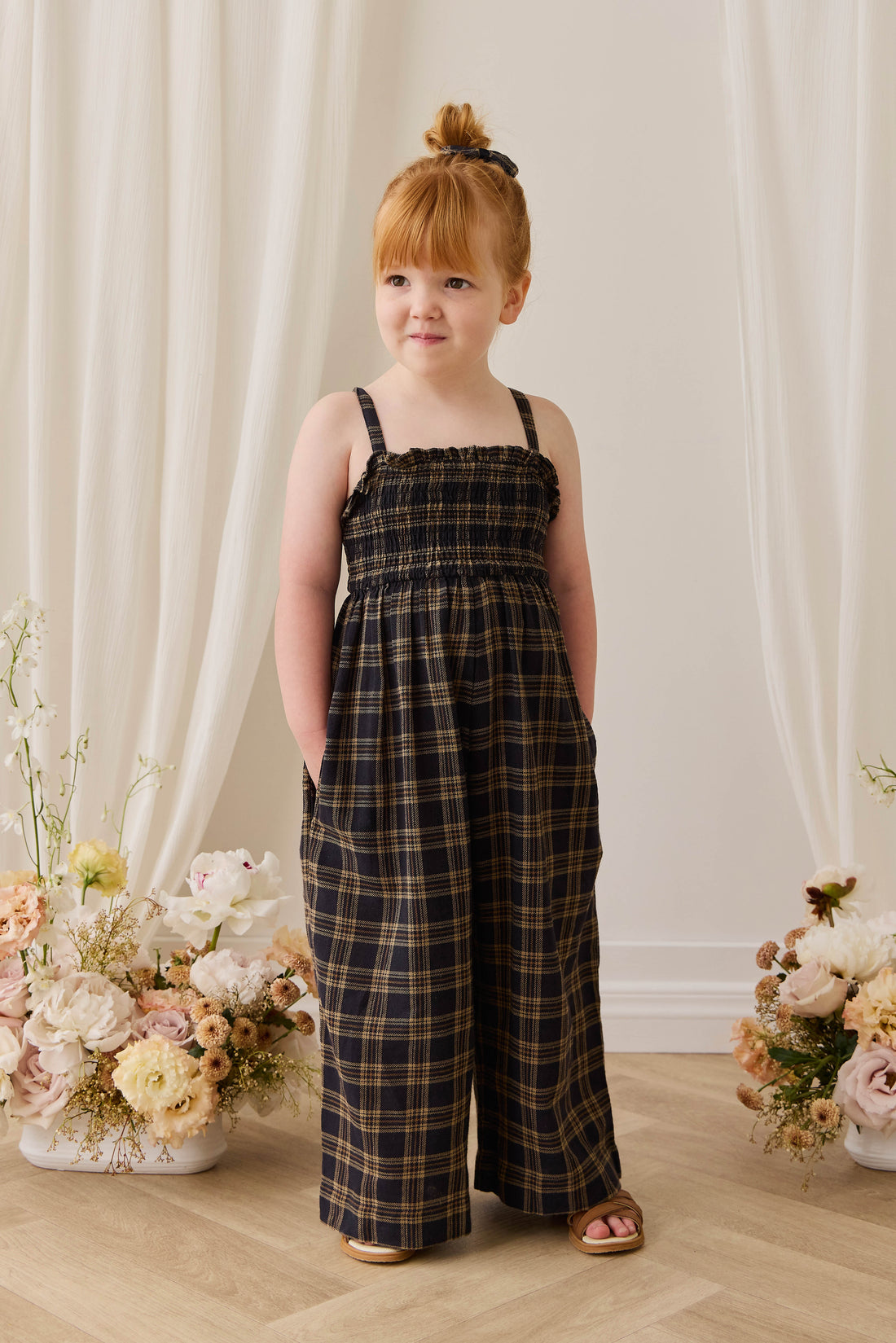 Organic Cotton Arabella Jumpsuit - Woodland Check Childrens Jumpsuit from Jamie Kay Australia