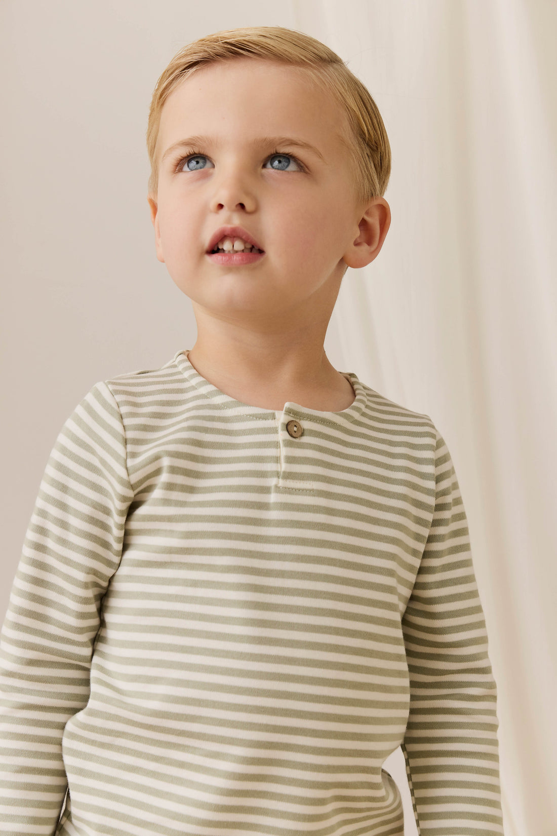 Pima Cotton Shae Top - Narrow Stripe Lichen / Cloud Childrens Top from Jamie Kay Australia