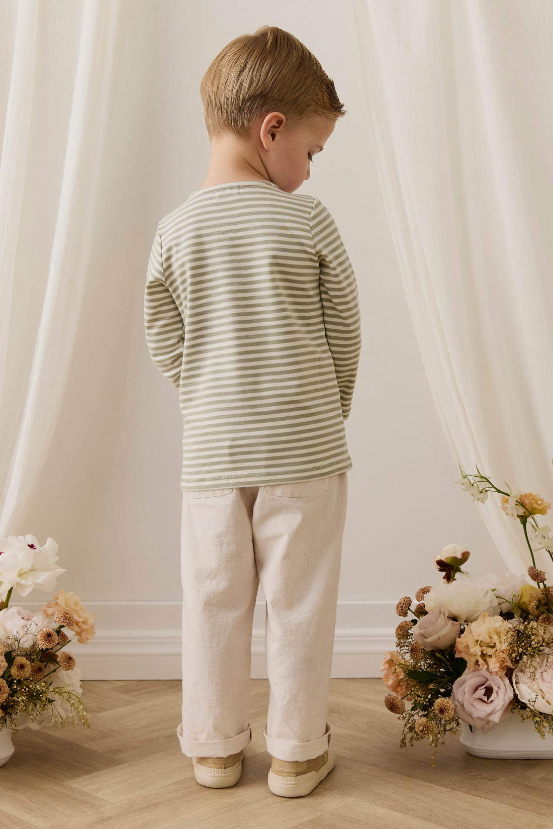 Pima Cotton Shae Top - Narrow Stripe Lichen / Cloud Childrens Top from Jamie Kay Australia