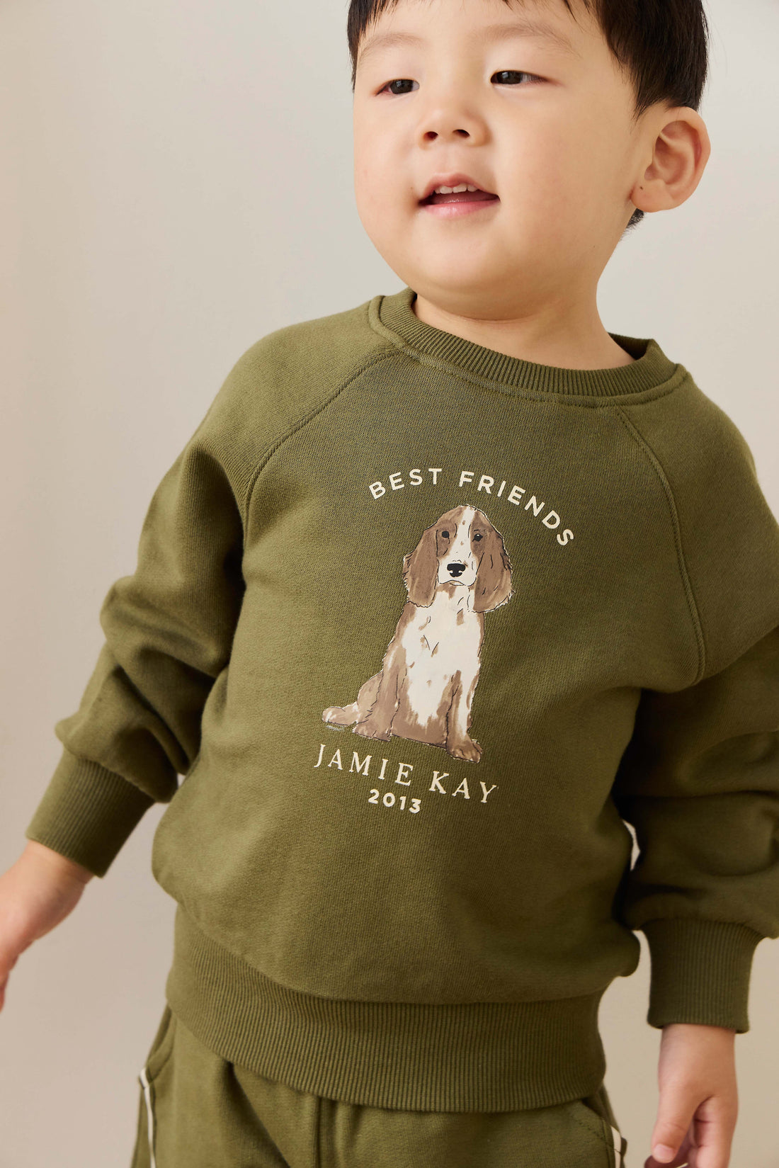 Organic Cotton Hayes Sweatshirt - Sicilian Olive Best Friends Childrens Sweatshirt from Jamie Kay Australia