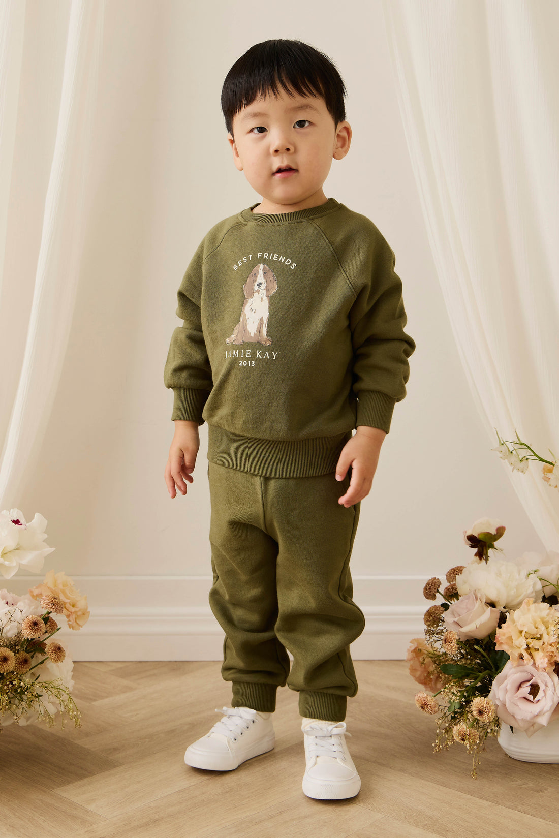 Organic Cotton Nash Track Pant - Sicilian Olive Childrens Pant from Jamie Kay Australia