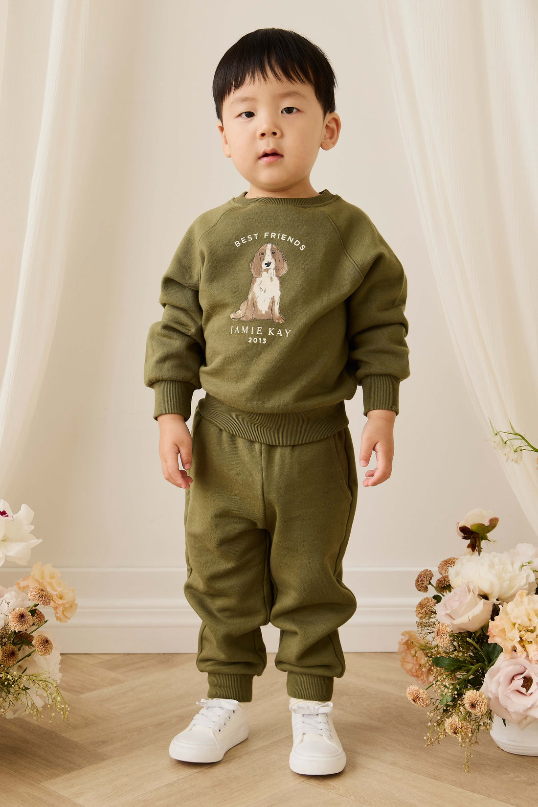 Organic Cotton Hayes Sweatshirt - Sicilian Olive Best Friends Childrens Sweatshirt from Jamie Kay Australia