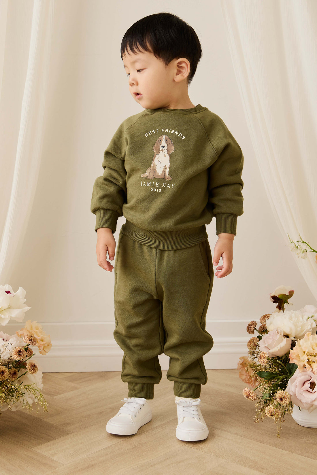 Organic Cotton Hayes Sweatshirt - Sicilian Olive Best Friends Childrens Sweatshirt from Jamie Kay Australia