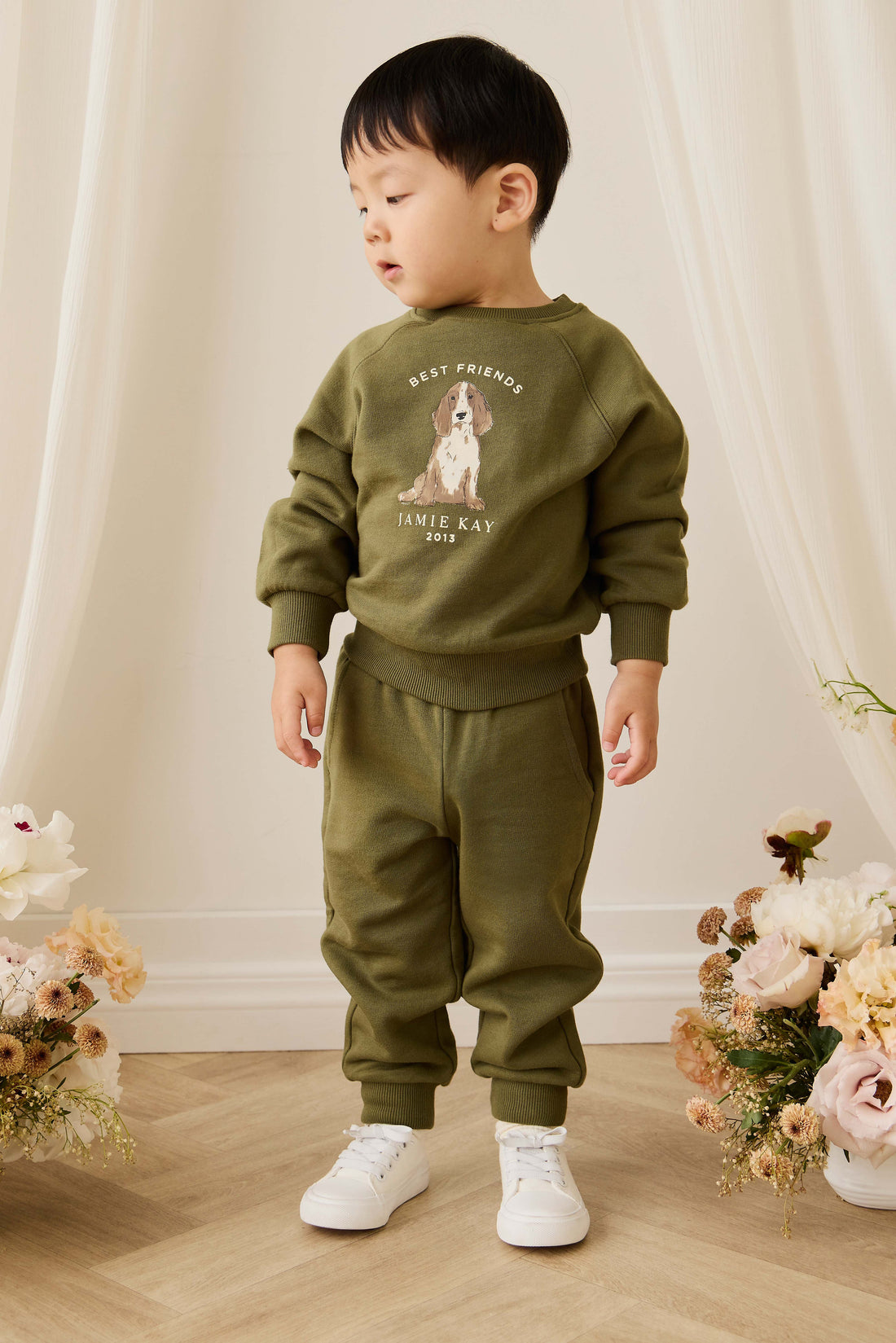 Organic Cotton Nash Track Pant - Sicilian Olive Childrens Pant from Jamie Kay Australia