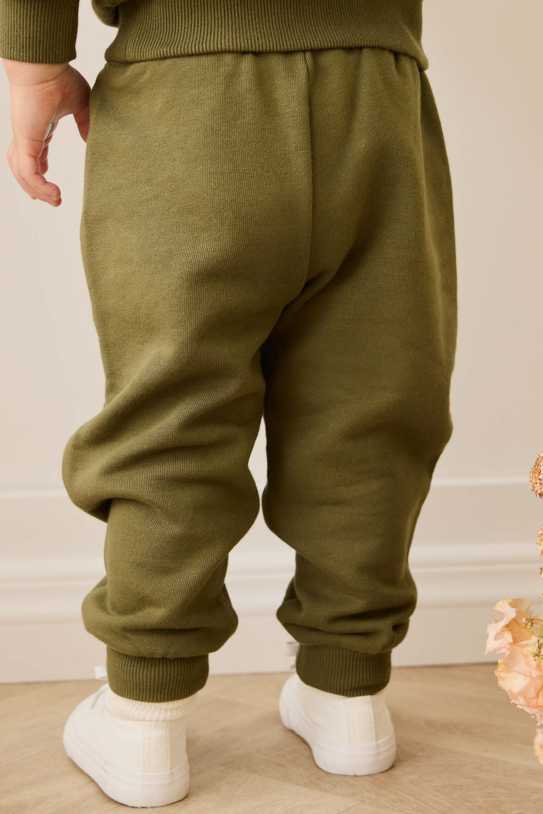 Organic Cotton Nash Track Pant - Sicilian Olive Childrens Pant from Jamie Kay Australia