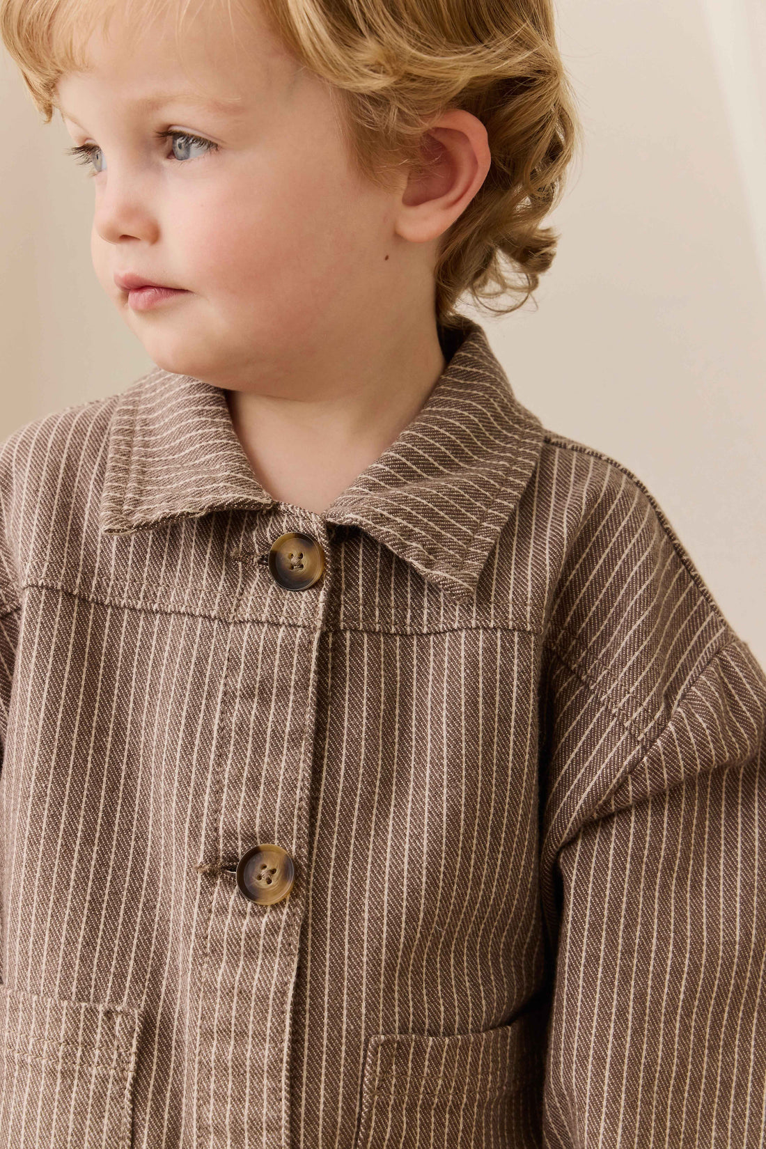Axel Jacket-Mini Pinstripe Cassava / Iroko Childrens Jacket from Jamie Kay Australia