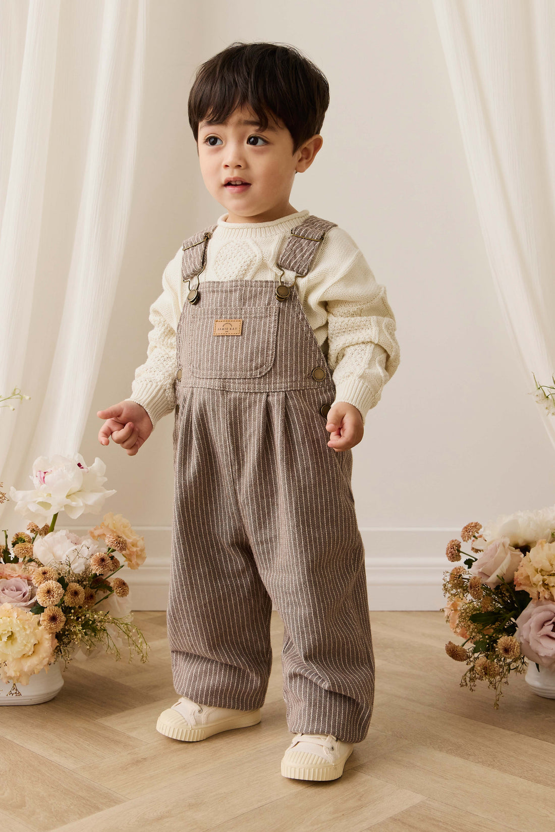 Blair Overall - Mini Pinstripe Cassava / Iroko Childrens Overall from Jamie Kay Australia