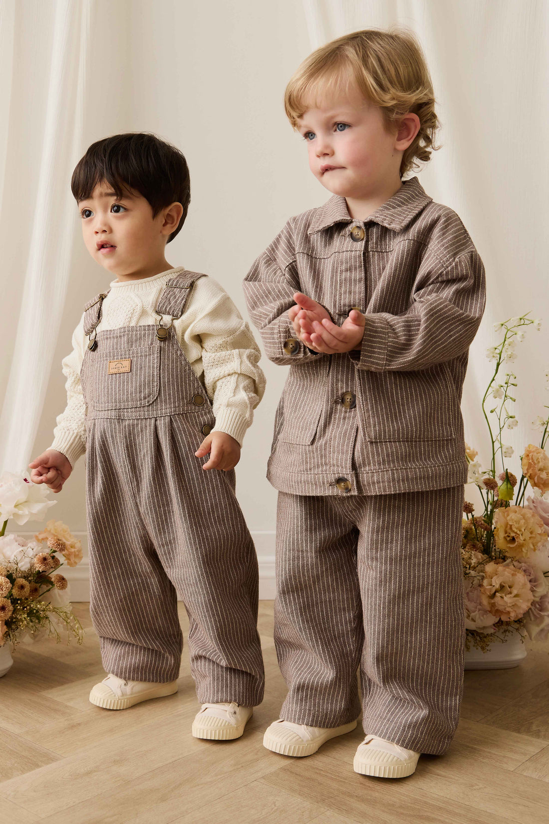Blair Overall - Mini Pinstripe Cassava / Iroko Childrens Overall from Jamie Kay Australia