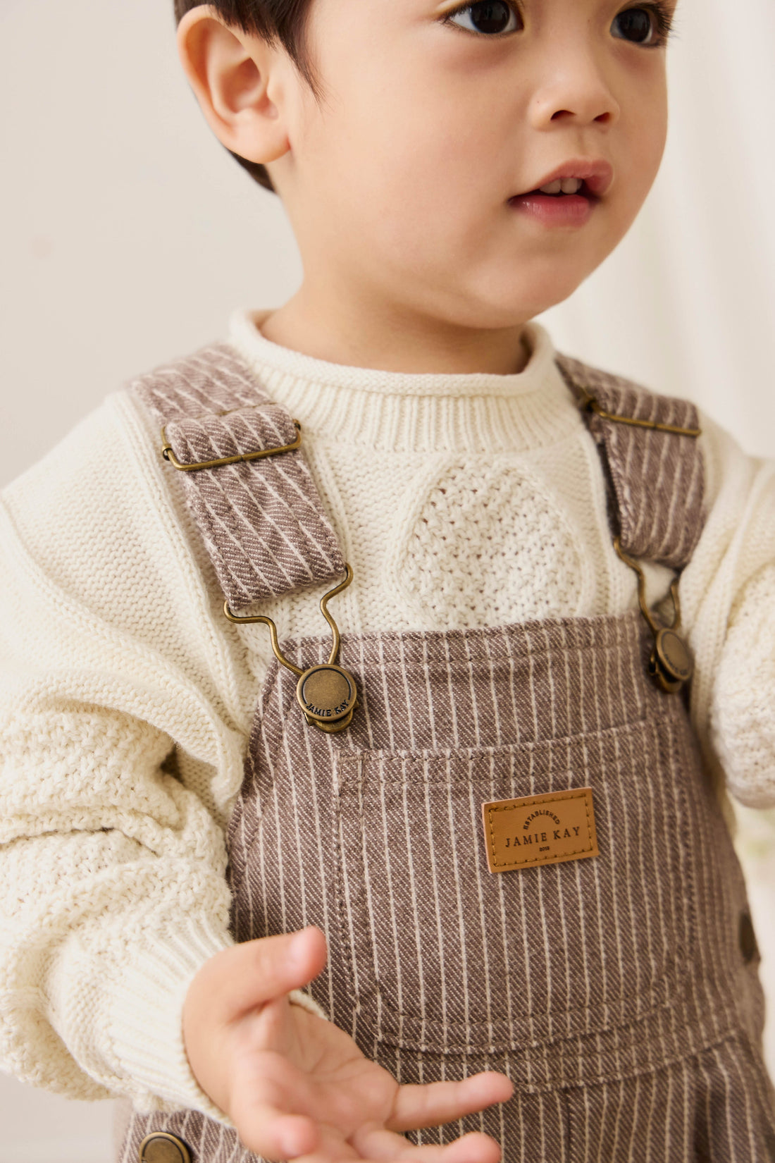 Blair Overall - Mini Pinstripe Cassava / Iroko Childrens Overall from Jamie Kay Australia