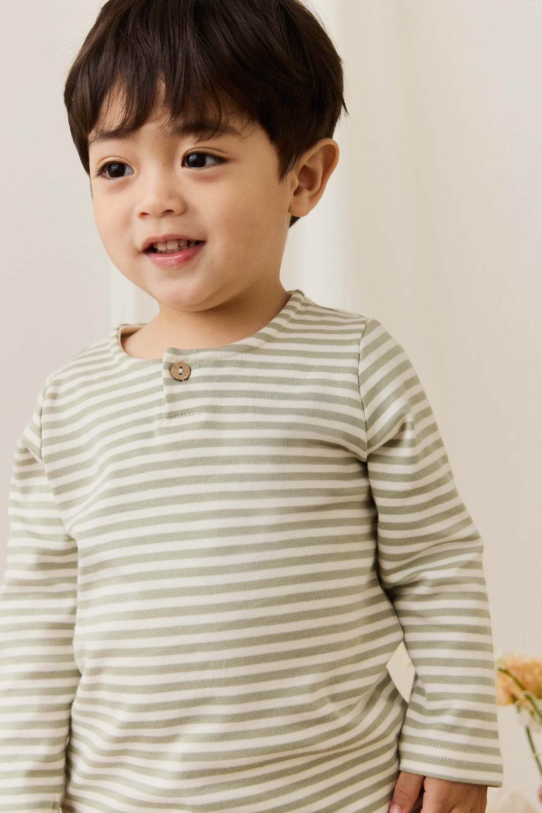 Pima Cotton Shae Top - Narrow Stripe Lichen / Cloud Childrens Top from Jamie Kay Australia