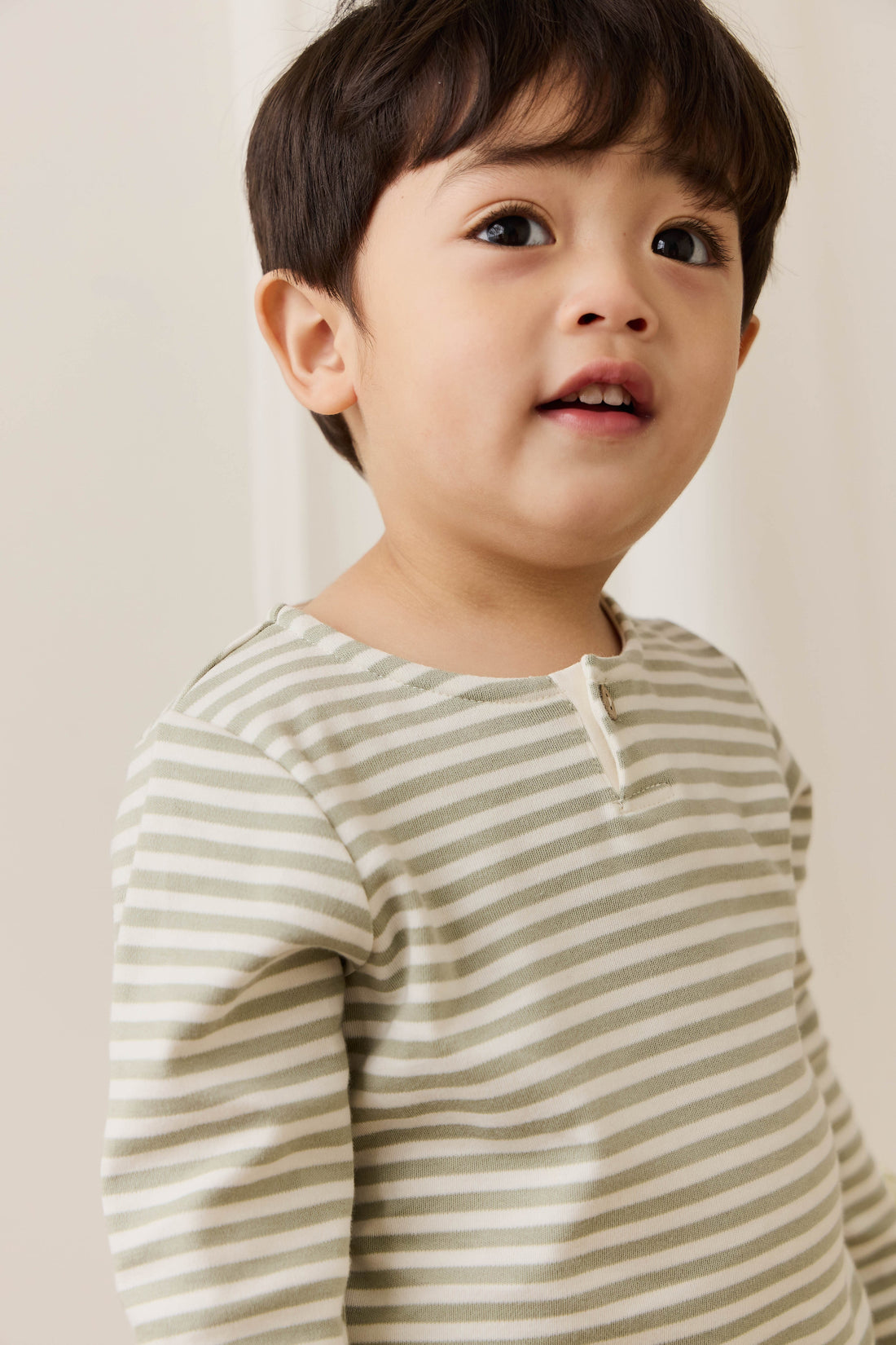 Pima Cotton Shae Top - Narrow Stripe Lichen / Cloud Childrens Top from Jamie Kay Australia