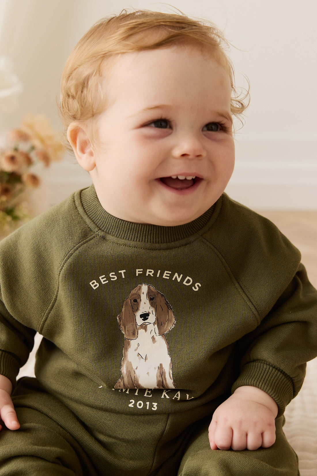 Organic Cotton Hayes Sweatshirt - Sicilian Olive Best Friends Childrens Sweatshirt from Jamie Kay Australia