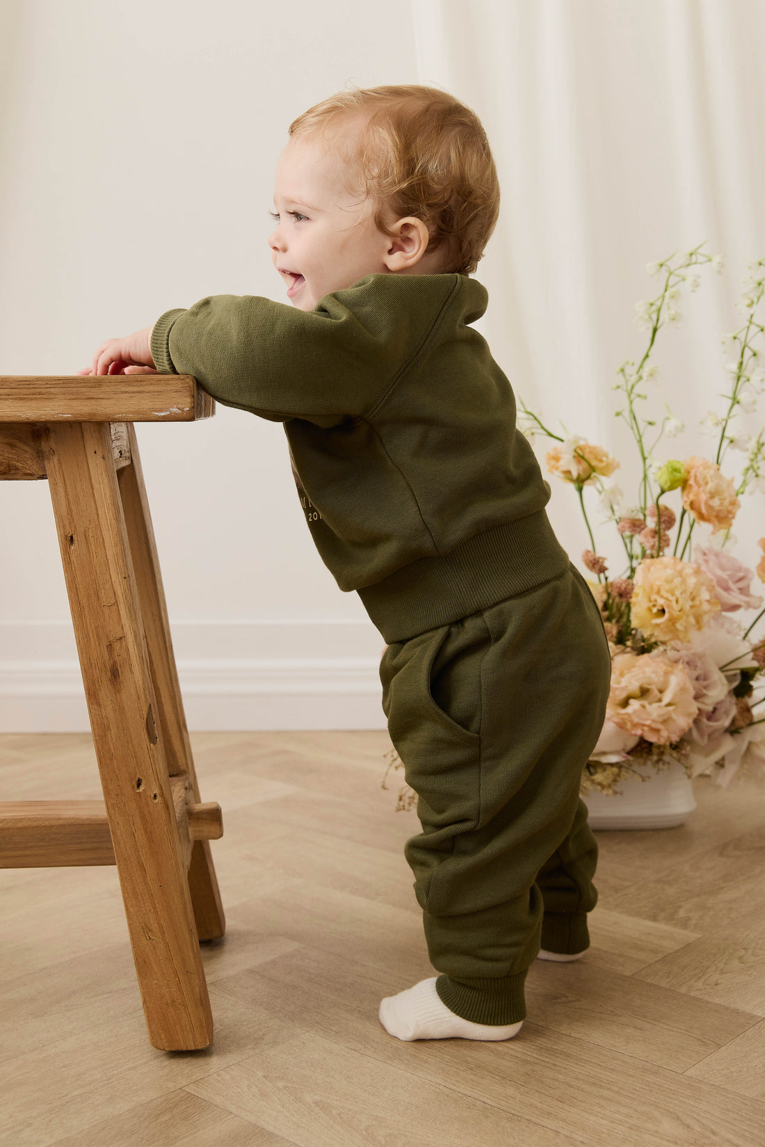Organic Cotton Nash Track Pant - Sicilian Olive Childrens Pant from Jamie Kay Australia