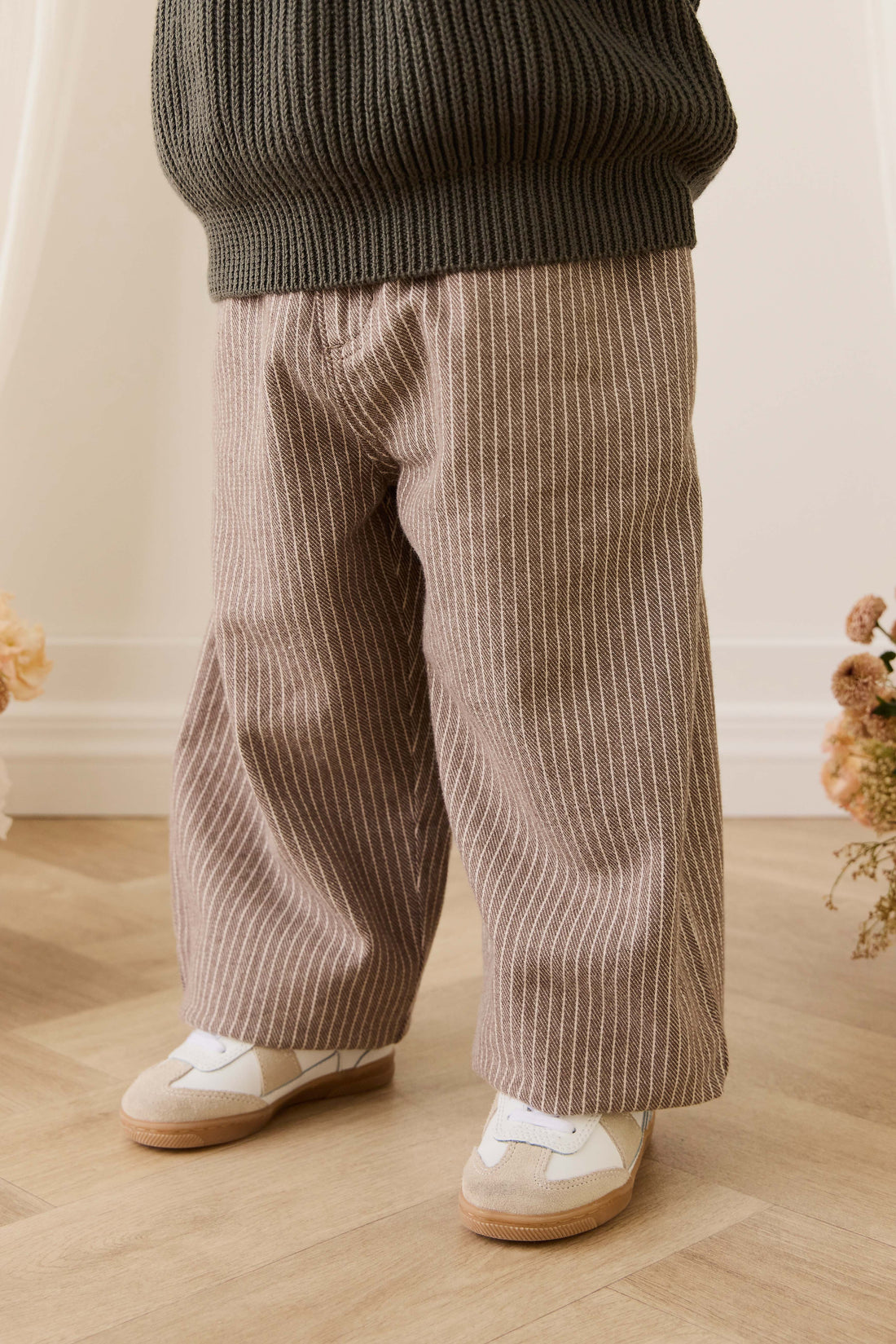 Abel Pant - Mini Pinstripe Cassava / Iroko Childrens Pant from Jamie Kay Australia