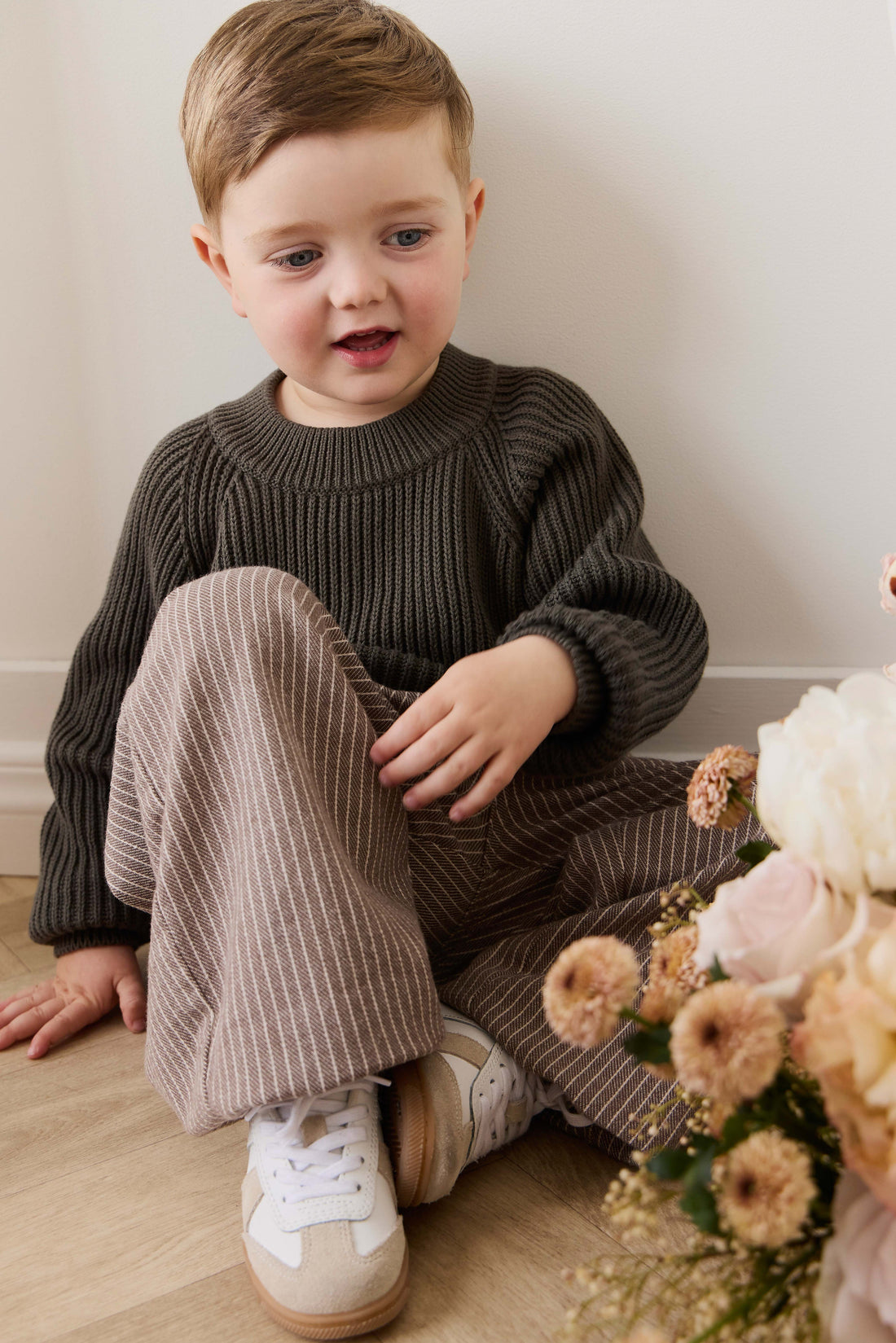 Abel Pant - Mini Pinstripe Cassava / Iroko Childrens Pant from Jamie Kay Australia