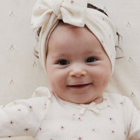 Organic Cotton Fine Rib Headband - Simple Flowers Egret Childrens Headband from Jamie Kay Australia