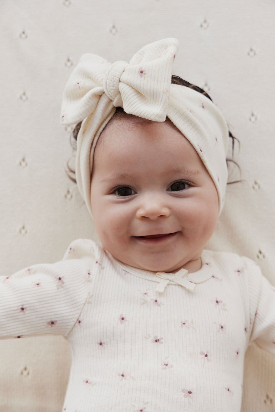 Organic Cotton Fine Rib Headband - Simple Flowers Egret Childrens Headband from Jamie Kay Australia