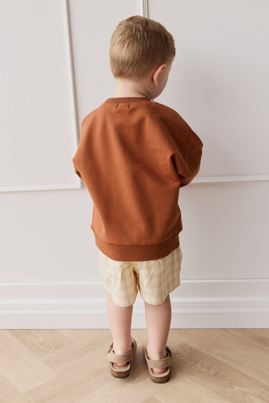Organic Cotton Louis Short - Gingham Pale Khaki Childrens Short from Jamie Kay Australia