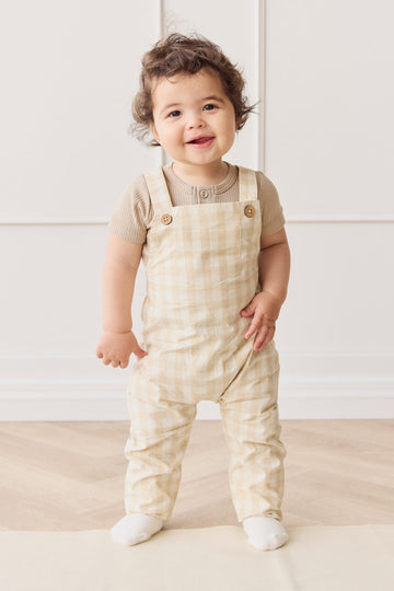 Organic Cotton Kingston Overall - Gingham Pale Khaki Childrens Overall from Jamie Kay Australia