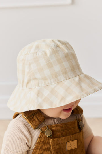 Organic Cotton Bucket Hat - Gingham Pale Khaki Childrens Hat from Jamie Kay Australia