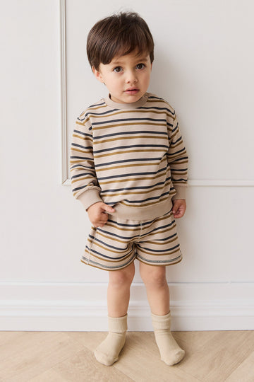 Organic Cotton Jalen Oversized Jumper - Raynor Stripe Pale Khaki Childrens Top from Jamie Kay Australia