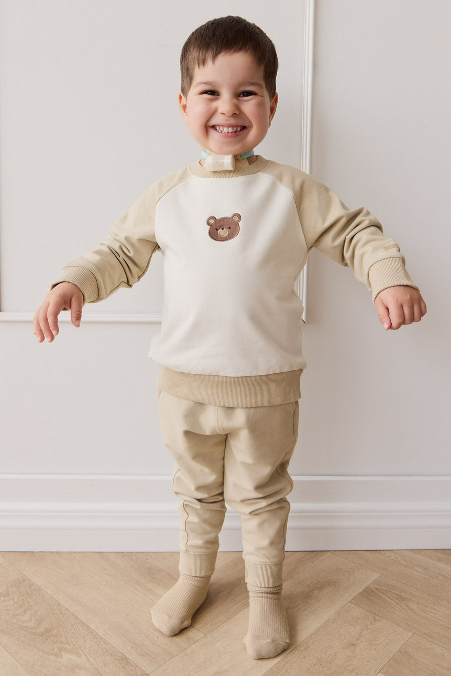 Organic Cotton Jalen Track Pant - Biscuit Childrens Pant from Jamie Kay Australia