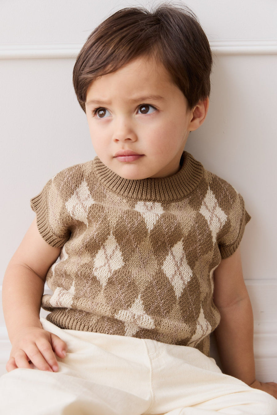 Marcus Knit Vest - Marcus Jacquard Pecan Childrens Vest from Jamie Kay Australia