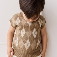 Marcus Knit Vest - Marcus Jacquard Pecan Childrens Vest from Jamie Kay Australia