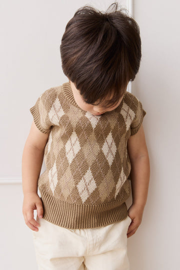 Marcus Knit Vest - Marcus Jacquard Pecan Childrens Vest from Jamie Kay Australia