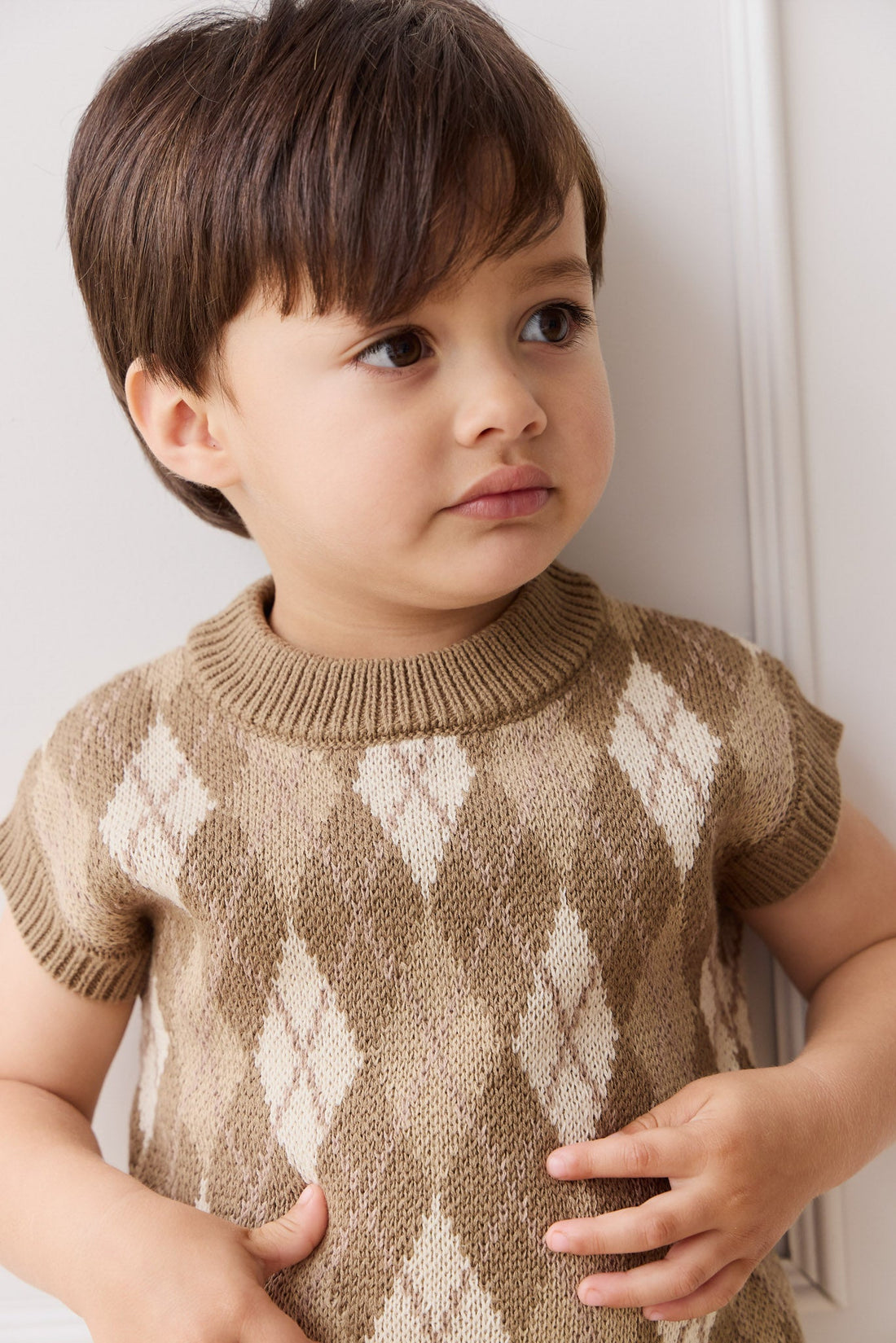 Marcus Knit Vest - Marcus Jacquard Pecan Childrens Vest from Jamie Kay Australia